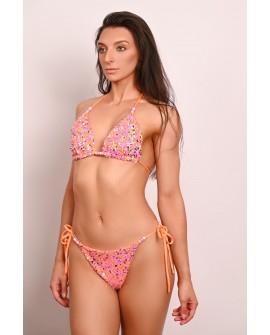 Festival Triangle Top in orange- sparkling sequin pole dance festival top front view