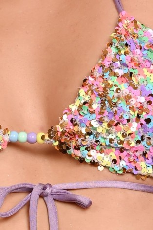 Festival Triangle Top in dusty violet - sparkling sequins and colourful bead detail