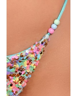 Festival Bikini Bottom in azure - sparkling sequins and colourful bead detail