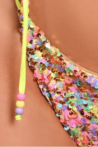 Festival Bikini Bottom in lime - sparkling sequins and colourful bead detail