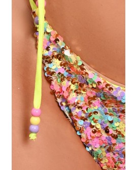 Festival Bikini Bottom in lime - sparkling sequins and colourful bead detail