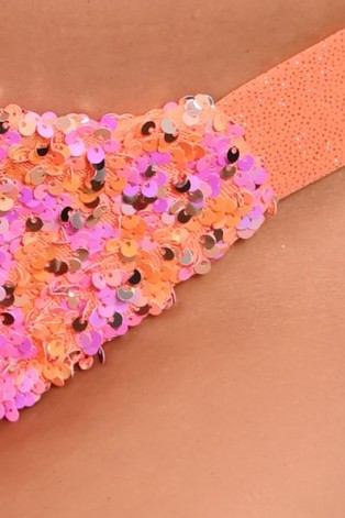 Festival Candy Shorts Low in orange detail of shimmering sequins and glitter fabric