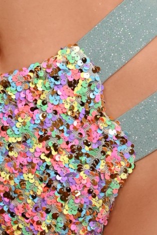 Festival Candy Shorts High in sage green detail of shimmering sequins and glitter fabric