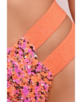 Festival Candy Shorts High in orange detail of shimmering sequins and glitter fabric