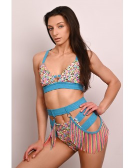 Festival Fringe Belt in azure side view with long moving fringe