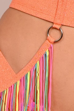 Festival Fringe Belt in orange detail of glitter fabric colorful fringe and metal rings