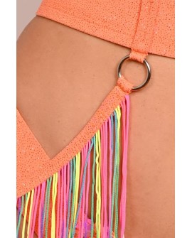 Festival Fringe Belt in orange detail of glitter fabric colorful fringe and metal rings
