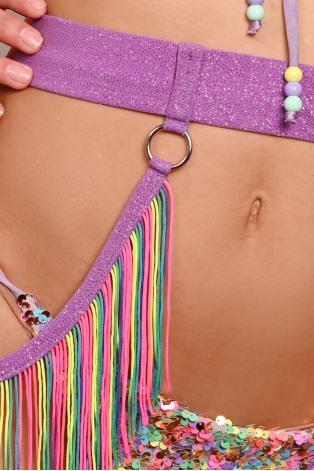 Festival Fringe Belt in dusty violet detail of glitter fabric colorful fringe and metal rings