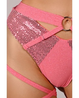 siren shorts in light coral, detail adjustable thigh straps close up