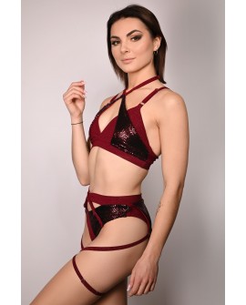 siren shorts in burgundy, side view sequin mermaid scale detail