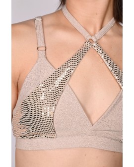 siren top in latte detail sequin mermaid scale insert close up