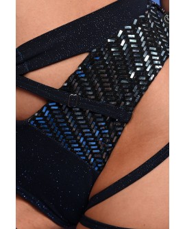 siren shorts in navy blue, detail adjustable thigh straps close up