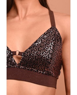 Jasper brown sequin top with shimmering caramel sequin detail