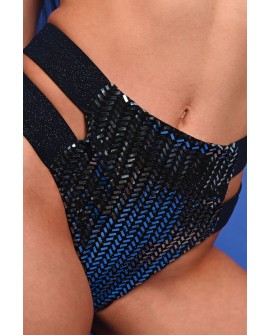Lapis blue sequin shorts with shimmering blue navy and silver detail and glitter side bands