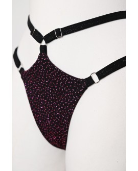 Starlight Set black shorts detail with purple sequins, shimmering fabric and adjustable glittery straps
