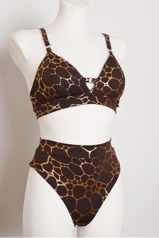 Giraffe Set brown and gold giraffe-inspired pole dance outfit styled without detachable decorative straps, front view