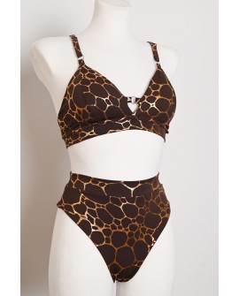Giraffe Set brown and gold giraffe-inspired pole dance outfit styled without detachable decorative straps, front view