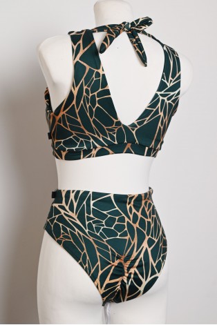 Forest Ember Set dark green pole dance outfit showing the back of the top, neck tie and gathered shorts detail