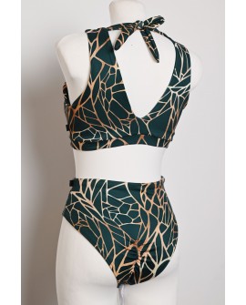 Forest Ember Set dark green pole dance outfit showing the back of the top, neck tie and gathered shorts detail