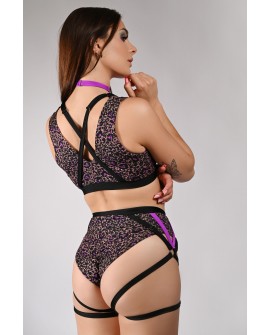 Wild Set animal print pole dance set showing criss-cross back straps and ruched shorts