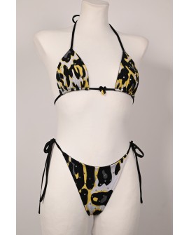 Caro Line Banana Bikini with black yellow and white leopard print, rhinestones and banana charms