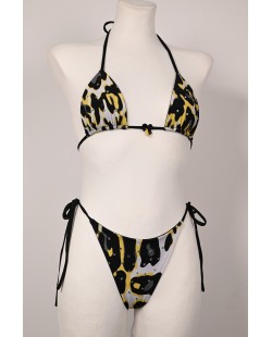 Caro Line Banana Bikini with black yellow and white leopard print, rhinestones and banana charms