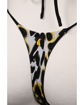 Banana Bikini back detail featuring a black bow and decorative yellow banana charm
