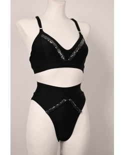 Caro Line Silver Rush black pole dance set with silver sequin details and high-waisted shorts