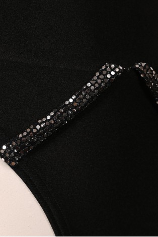 Silver sequin trim detail on the black Caro Line Silver Rush dance set